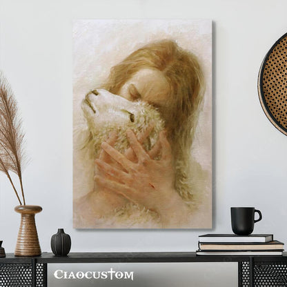 Jesus Kissing Lamb - Jesus Wall Pictures - Jesus Canvas Painting - Jesus Poster - Jesus Canvas - Christian Gift - Ciaocustom