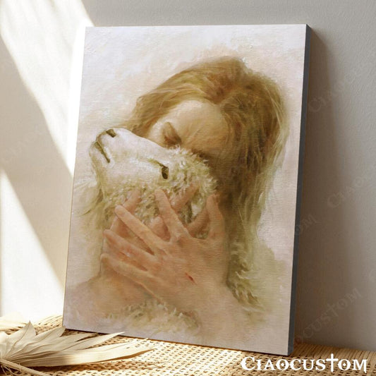 Jesus Kissing Lamb - Jesus Wall Pictures - Jesus Canvas Painting - Jesus Poster - Jesus Canvas - Christian Gift - Ciaocustom