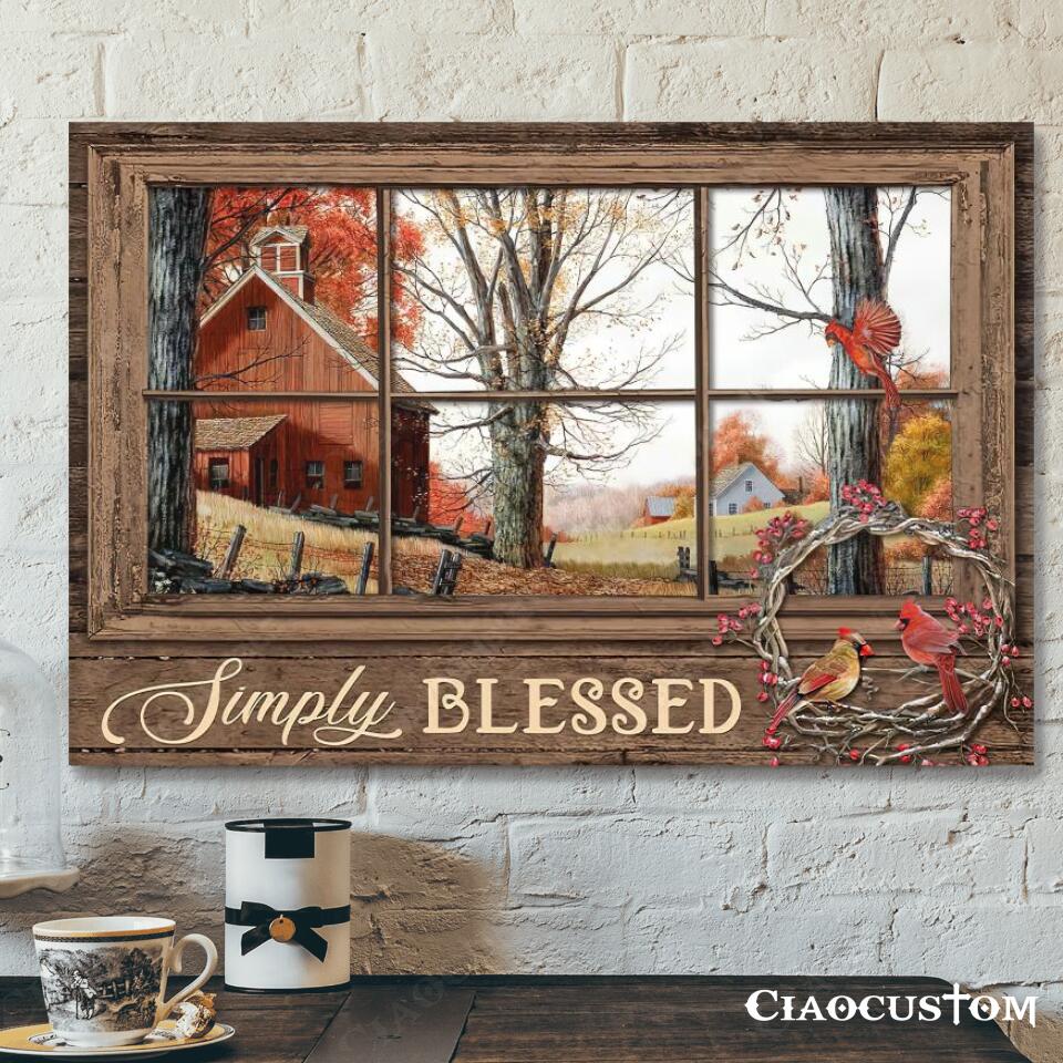 Simply Blessed - Cardinal Bird Painting - Christian Canvas Prints - Bible Verse Canvas - Ciaocustom