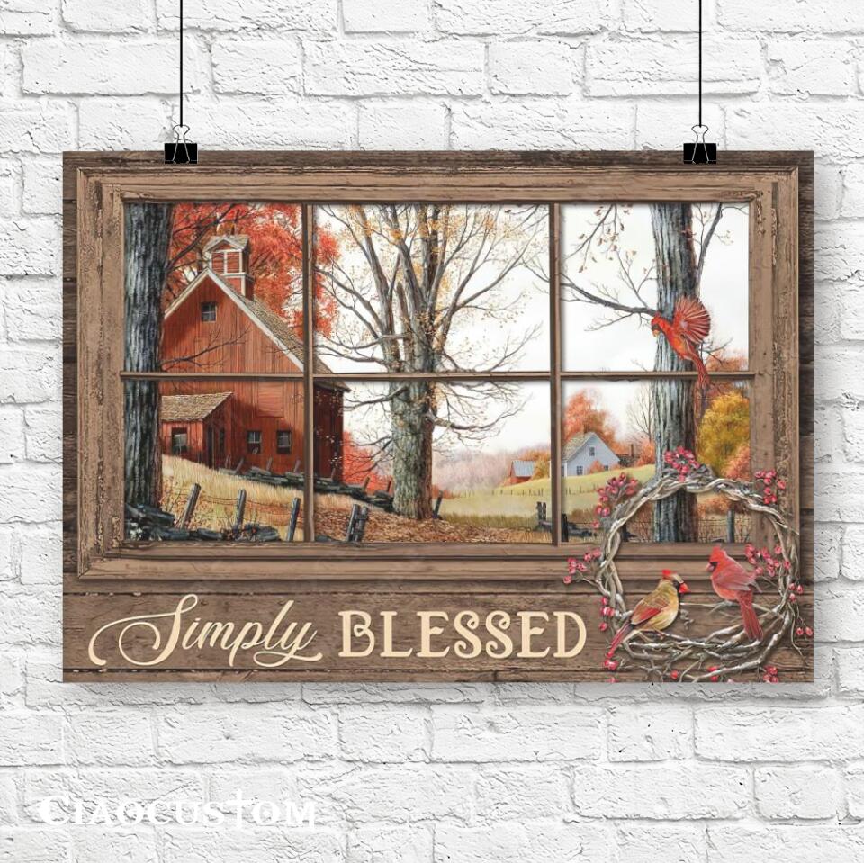 Simply Blessed - Cardinal Bird Painting - Christian Canvas Prints - Bible Verse Canvas - Ciaocustom