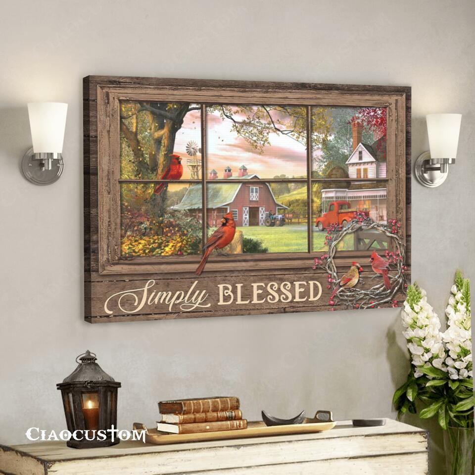 Simply Blessed - Cardinal Bird Painting - Christian Canvas Wall Art - Bible Verse Canvas - Christian Gift - Ciaocustom