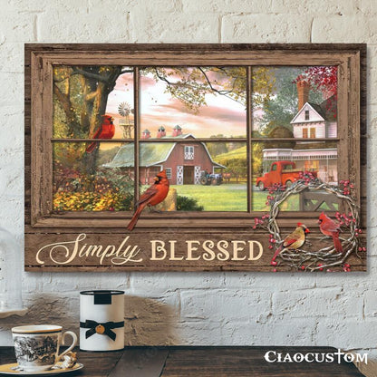 Simply Blessed - Cardinal Bird Painting - Christian Canvas Wall Art - Bible Verse Canvas - Christian Gift - Ciaocustom