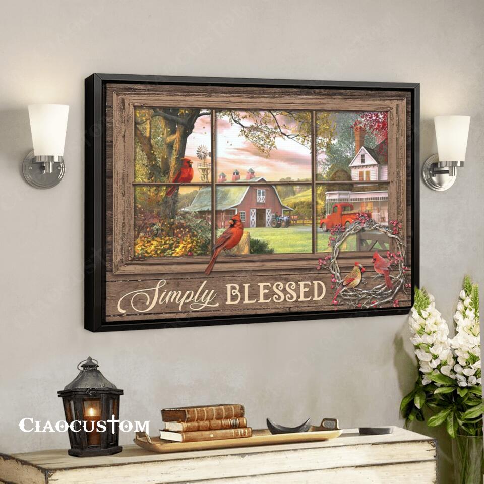 Simply Blessed - Cardinal Bird Painting - Christian Canvas Wall Art - Bible Verse Canvas - Christian Gift - Ciaocustom