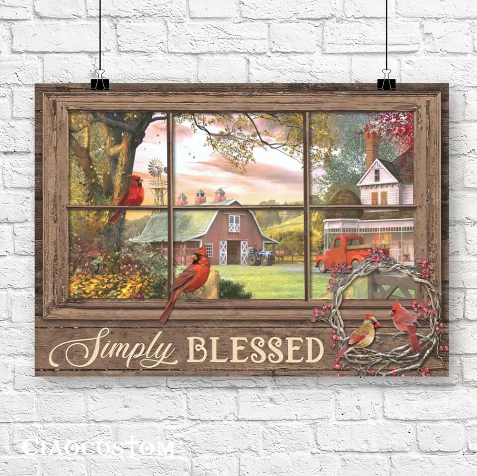 Simply Blessed - Cardinal Bird Painting - Christian Canvas Wall Art - Bible Verse Canvas - Christian Gift - Ciaocustom