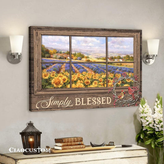 Simply Blessed - Cardinal Bird And Sunflower - Christian Canvas Prints - Faith Canvas - Bible Verse Canvas - Ciaocustom