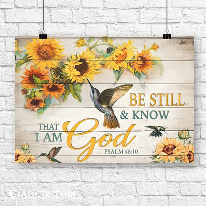 Be Still & Know That I Am God - Sunflower - Hummingbird - Jesus Canvas Wall Art - Bible Verse Canvas - Christian Canvas Wall Art - Ciaocustom