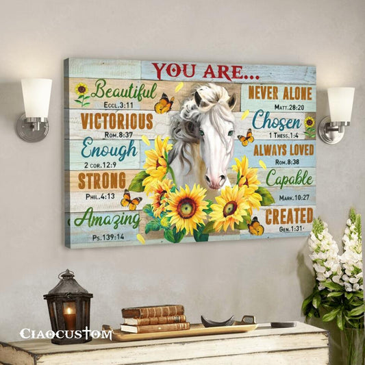 You Are Beautiful - Horse - Sunflower - Jesus Canvas Wall Art - Bible Verse Canvas - Christian Canvas Wall Art - Ciaocustom