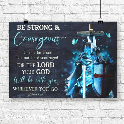 Be Strong & Courageous - Cross - Jesus Canvas Wall Art - Bible Verse Canvas - Christian Canvas Wall Art - Ciaocustom