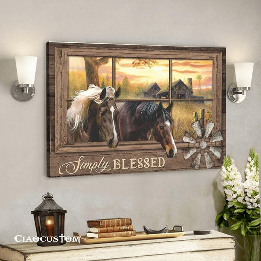 Horse - Simply Blessed - Jesus Canvas Wall Art - Bible Verse Canvas - Christian Canvas Wall Art - Ciaocustom