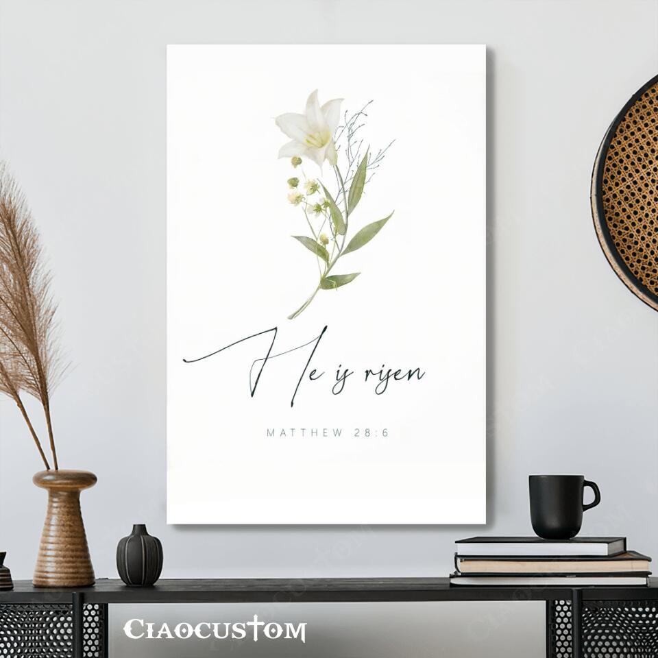 Easter Wall Art - Easter Canvas - He Is Risen - Matthew 25:6 - Jesus Poster - Jesus Canvas - Christian Canvas Wall Art - Christian Gift - Ciaocustom