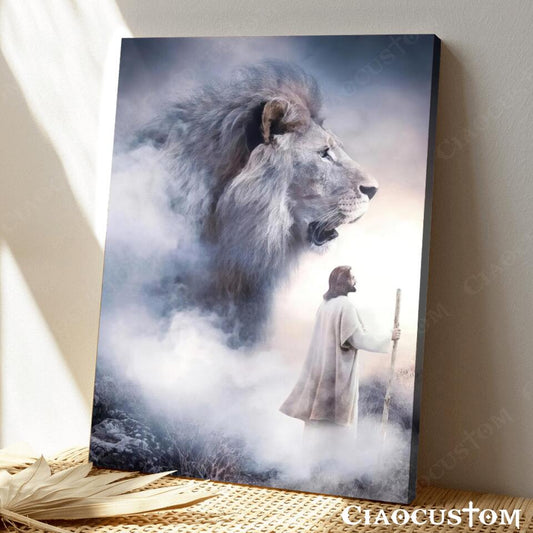 Lion And Jesus Painting - Jesus Poster - Jesus Canvas - Christian Canvas Wall Art - Christian Gift - Ciaocustom