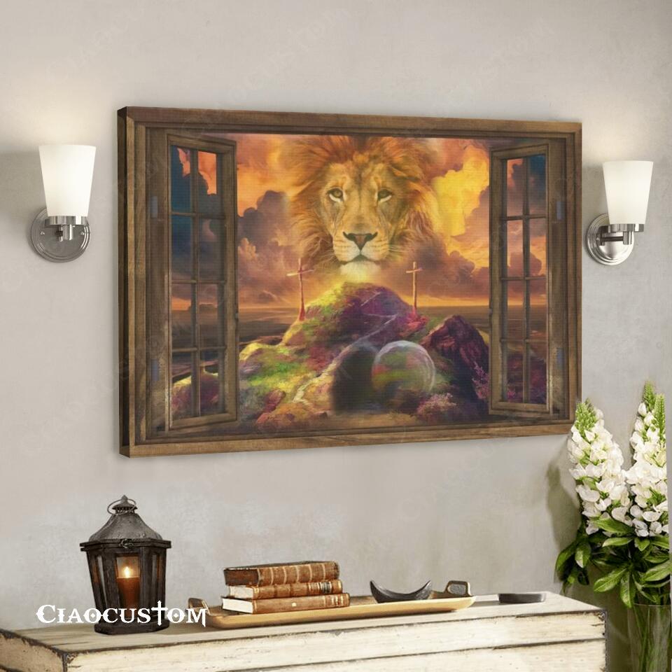 The Lion And Cross - Jesus Painting - Jesus Poster - Jesus Canvas - Christian Canvas Wall Art - Christian Gift - Ciaocustom