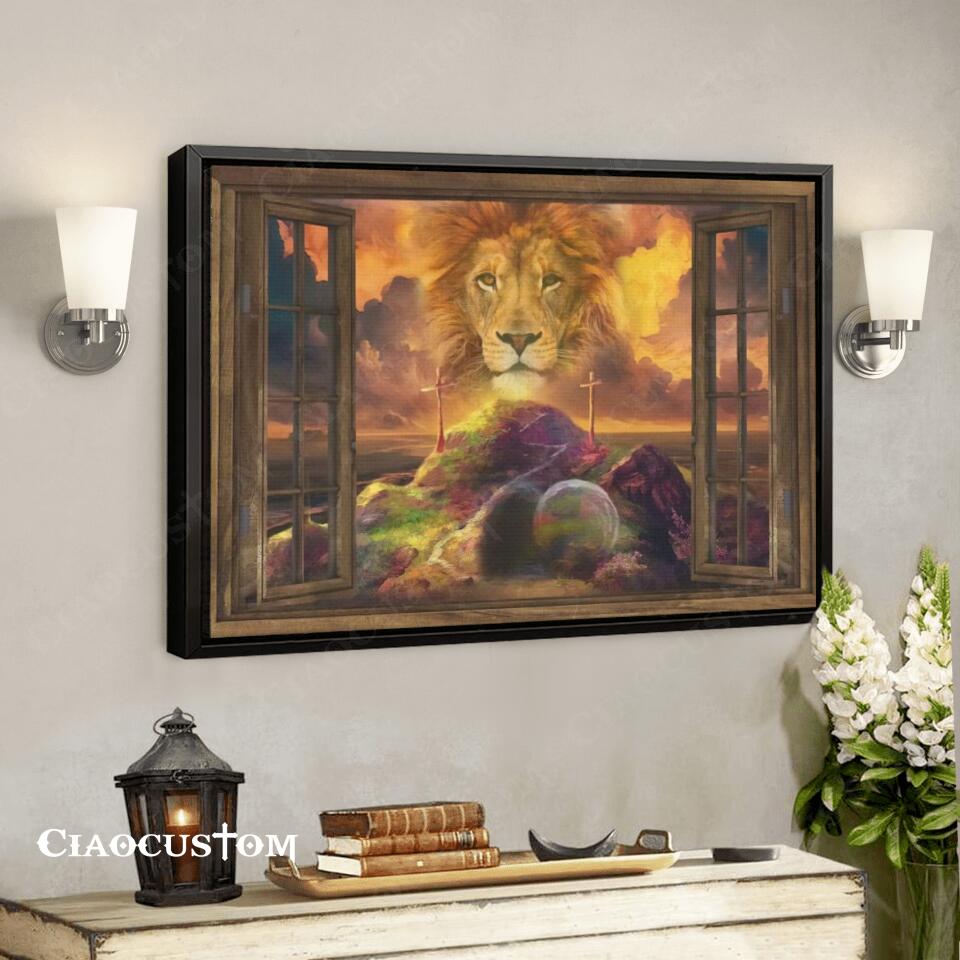 The Lion And Cross - Jesus Painting - Jesus Poster - Jesus Canvas - Christian Canvas Wall Art - Christian Gift - Ciaocustom