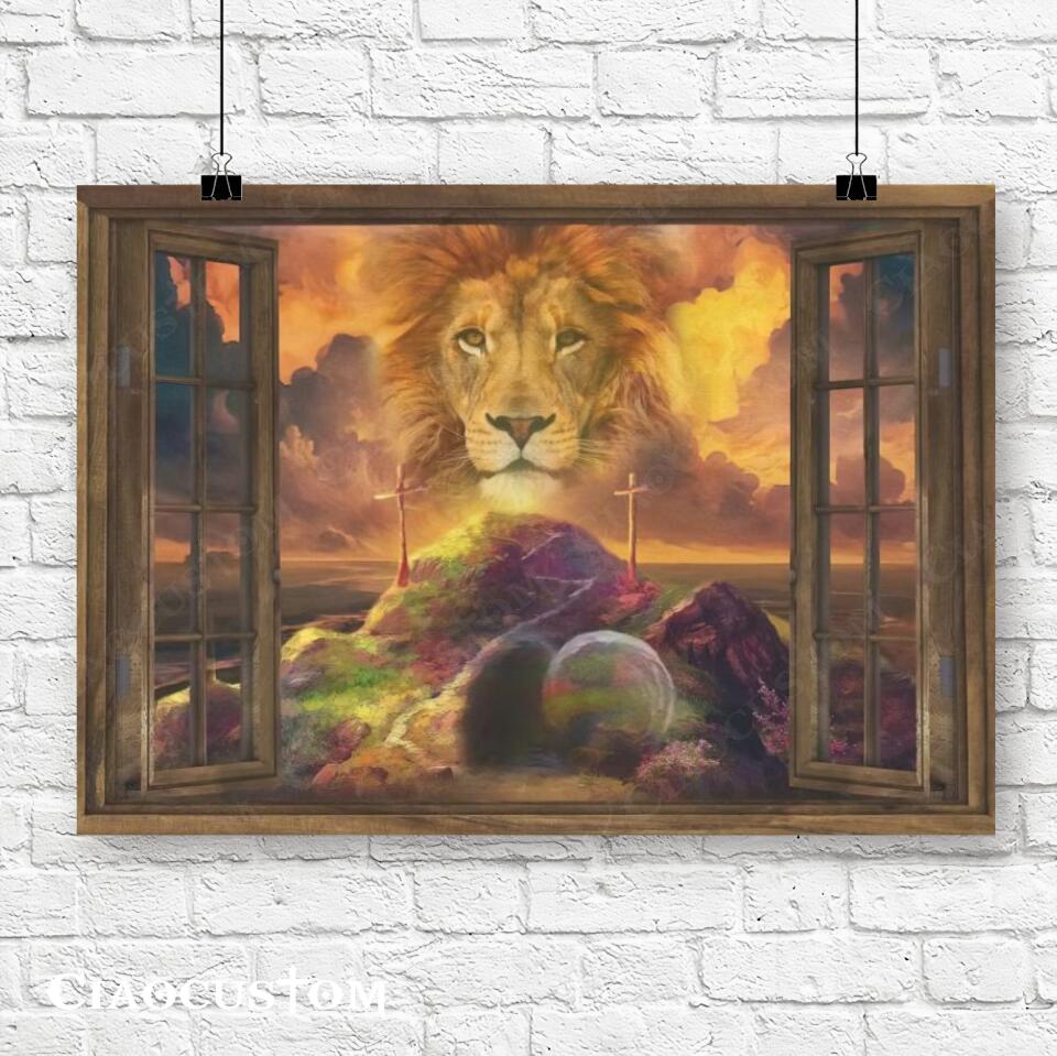 The Lion And Cross - Jesus Painting - Jesus Poster - Jesus Canvas - Christian Canvas Wall Art - Christian Gift - Ciaocustom