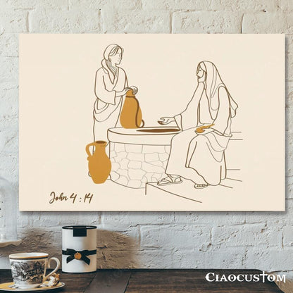 John 4 14 Jesus & the Woman of Samaria - Canvas Wall Art - Jesus Pictures - Christian Canvas Prints - Faith Canvas - Bible Verse Canvas - Ciaocustom