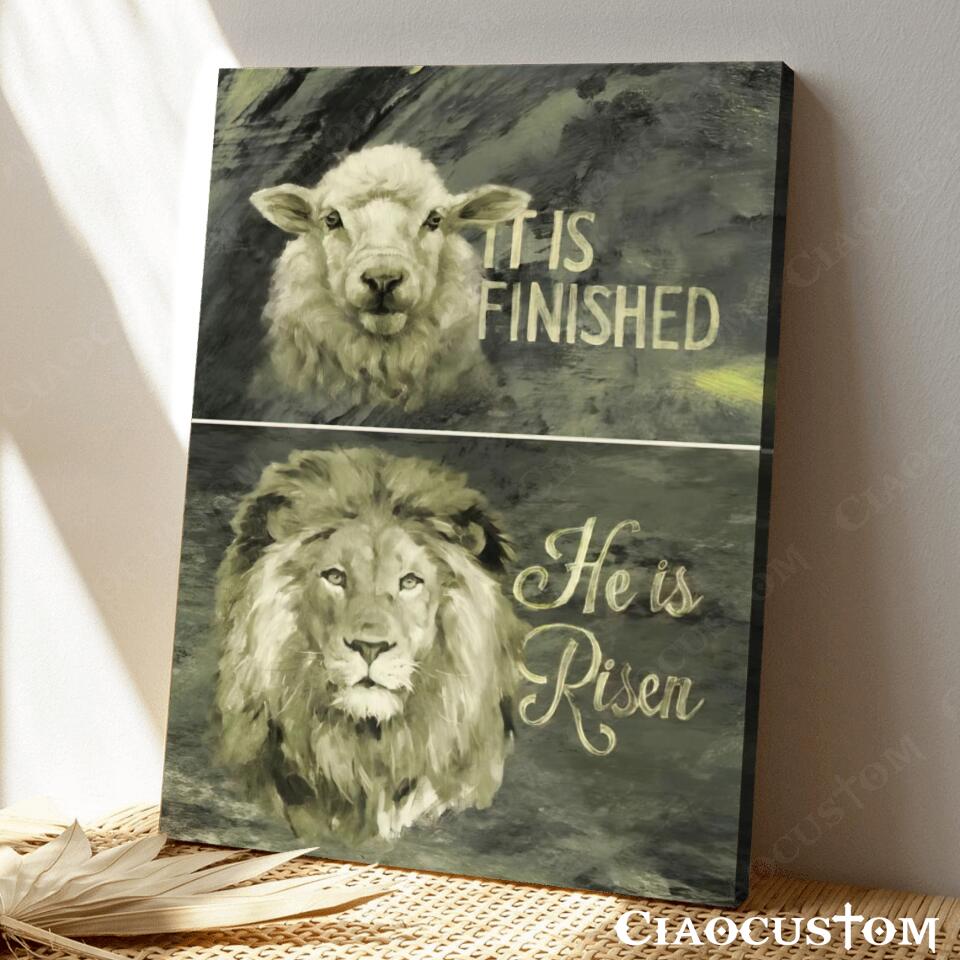 Lion And Lamb - He Is Risen - It Is Finished - Jesus Poster - Bible Verse Canvas - Christian Canvas Wall Art - Ciaocustom