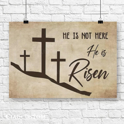 He Is Not Here- He Is Risen - Cross - Jesus Canvas Wall Art - Bible Verse Canvas - Christian Canvas Wall Art - Ciaocustom