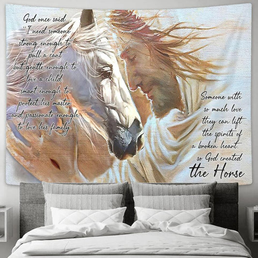 Jesus And Horse - God Once  Said - Jesus Christ Tapestry Wall Art - Tapestry Wall Hanging - Christian Wall Art - Tapestries - Ciaocustom