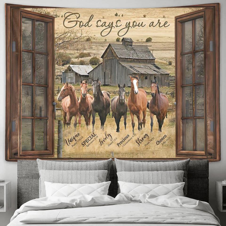 God Says You Are - Horses - Jesus Christ Tapestry Wall Art - Tapestry Wall Hanging - Christian Wall Art - Tapestries - Ciaocustom