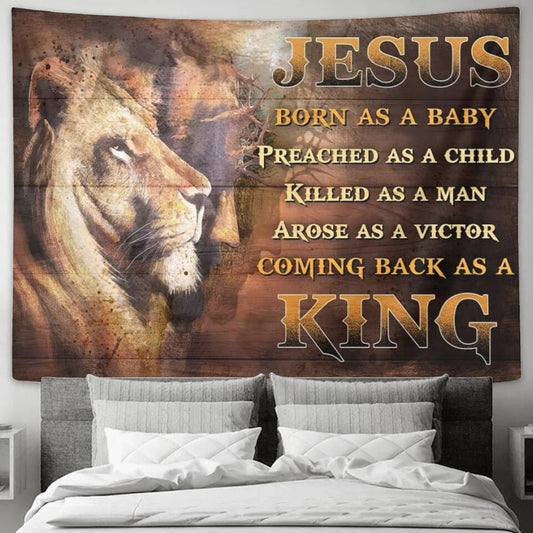 Jesus Born As A Child - Lion - Jesus Christ Tapestry Wall Art - Tapestry Wall Hanging - Christian Wall Art - Tapestries - Ciaocustom