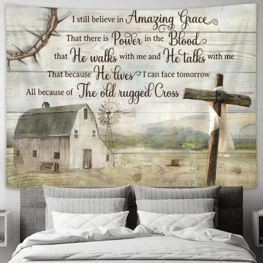 I Sill Believe Amazing Grace - Cross - Jesus Christ Tapestry Wall Art - Tapestry Wall Hanging - Christian Wall Art - Tapestries - Ciaocustom
