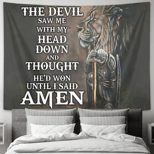 The Devil Saw Me With My Head Down - Lion - Jesus Christ Tapestry Wall Art - Tapestry Wall Hanging - Christian Wall Art - Tapestries - Ciaocustom
