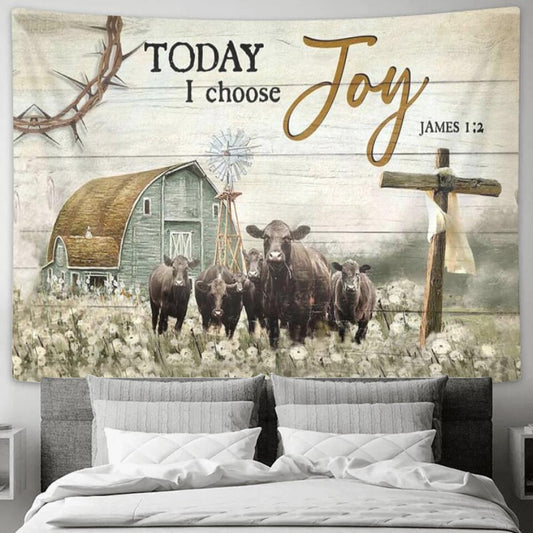 To Day I Choose Joy - Cow - Jesus Christ Tapestry Wall Art - Tapestry Wall Hanging - Christian Wall Art - Tapestries - Ciaocustom