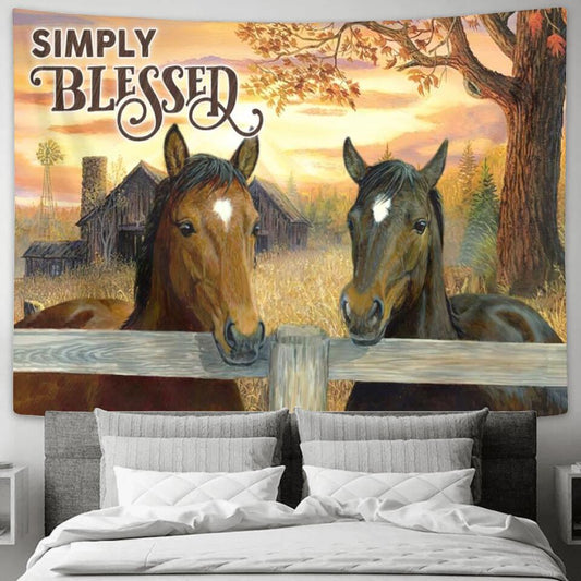 Simply Blessed - Horse - Jesus Christ Tapestry Wall Art - Tapestry Wall Hanging - Christian Wall Art - Tapestries - Ciaocustom
