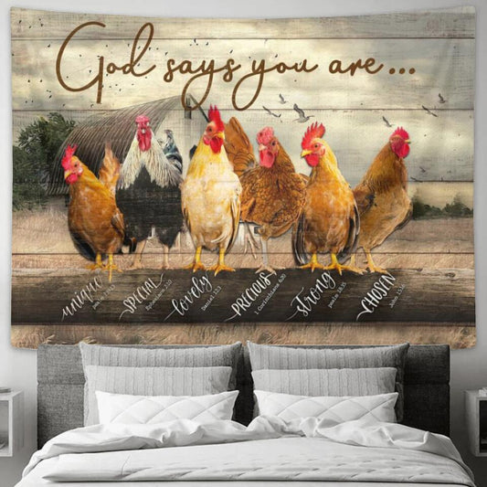 God Says You Are - Hen - Jesus Christ Tapestry Wall Art - Tapestry Wall Hanging - Christian Wall Art - Tapestries - Ciaocustom