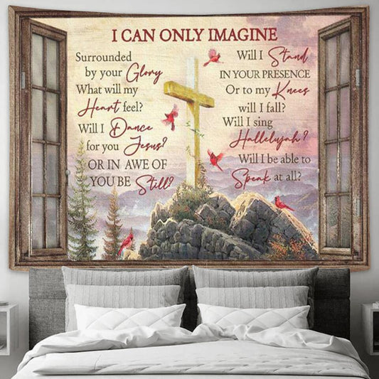 I Can Only Image - Cardinal Bird And Cross - Jesus Christ Tapestry Wall Art - Tapestry Wall Hanging - Christian Wall Art - Tapestries - Ciaocustom