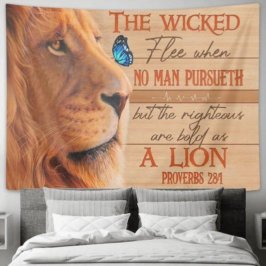 Lion- The Wicked Flee When No Man Pursueth - Jesus Christ Tapestry Wall Art - Tapestry Wall Hanging - Christian Wall Art - Tapestries - Ciaocustom