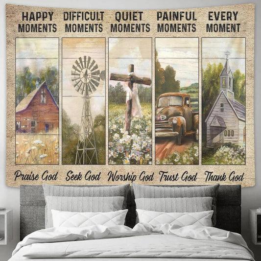 Happy Moments - Cross - Jesus Christ Tapestry Wall Art - Tapestry Wall Hanging - Christian Wall Art - Ciaocustom