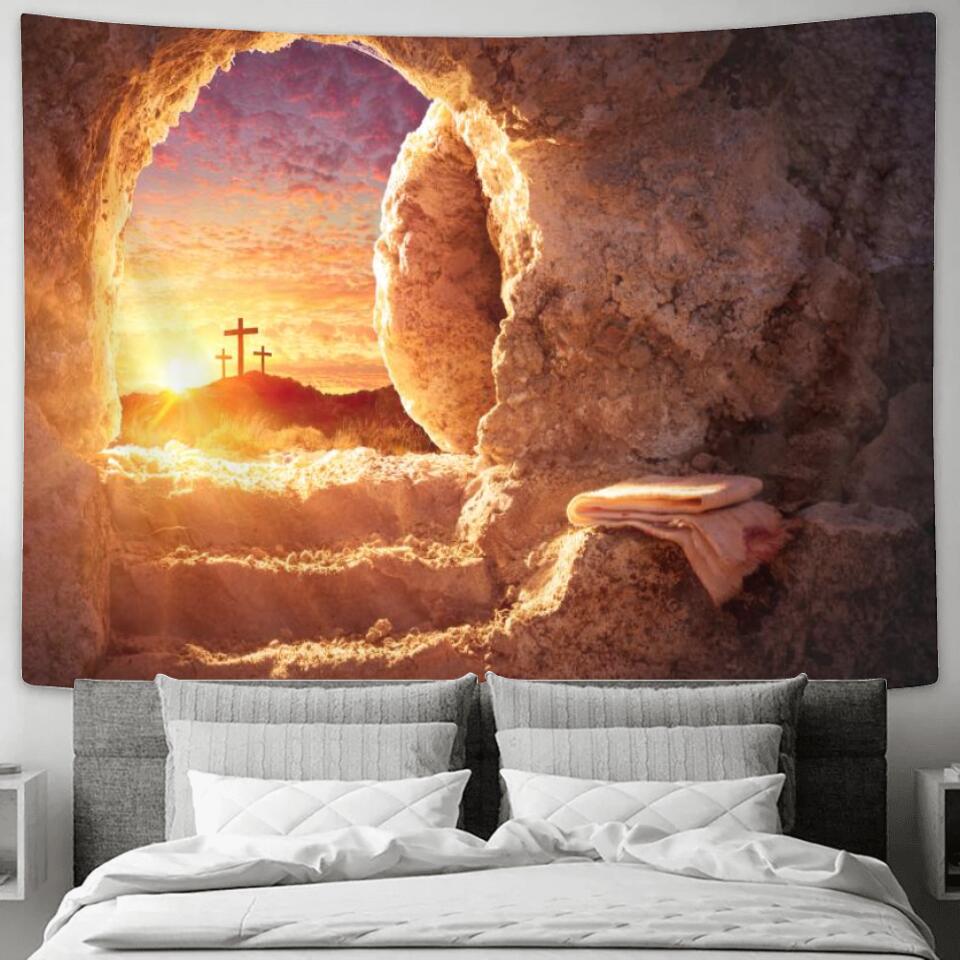 Easter Wall Art - He Is Risen Canvas - Jesus Christ Tapestry Wall Art - Tapestry Wall Hanging - Christian Wall Art - Ciaocustom
