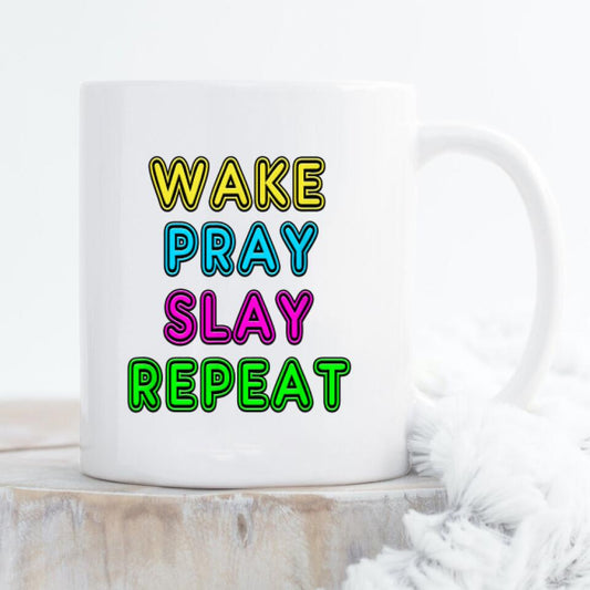Wake Pray Slay Repeat Mug - Christian Coffee Mugs - Bible Verse Mugs - Scripture Mugs - Religious Faith Gift - Gift For Christian - Ciaocustom
