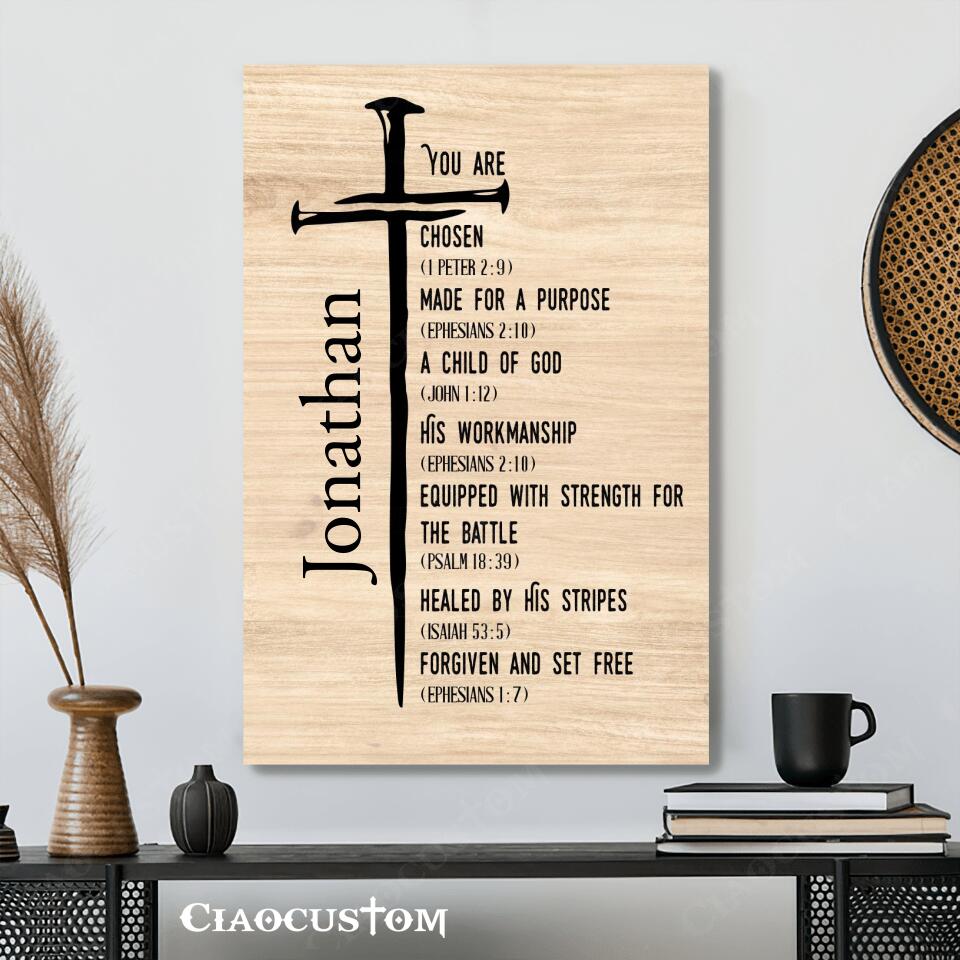 You Are Chosen Canvas - Personalized Christian Canvas Wall Art - Teen Christian Art - Ciaocustom