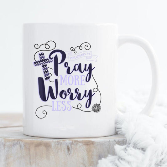 Pray More Worry Less Mug - Christian Coffee Mugs - Bible Verse Mugs - Scripture Mugs - Religious Faith Gift - Gift For Christian - Ciaocustom