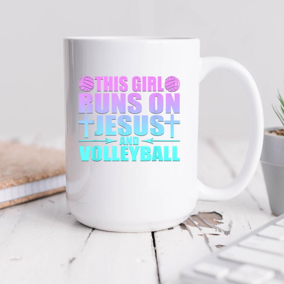 This Girl Runs On Jesus And Volleyball Mug - Christian Coffee Mugs - Bible Verse Mugs - Religious Faith Gift - Gift For Christian - Ciaocustom