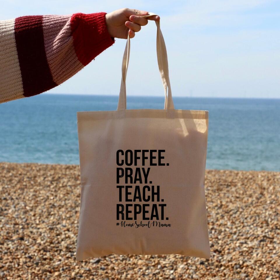 Coffee Pray Teach Repeat Canvas Tote Bags - Christian Tote Bags - Printed Canvas Tote Bags - Cute Tote Bags - Gift For Christian - Ciaocustom