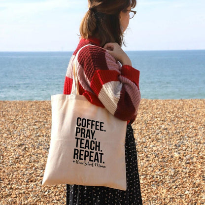 Coffee Pray Teach Repeat Canvas Tote Bags - Christian Tote Bags - Printed Canvas Tote Bags - Cute Tote Bags - Gift For Christian - Ciaocustom