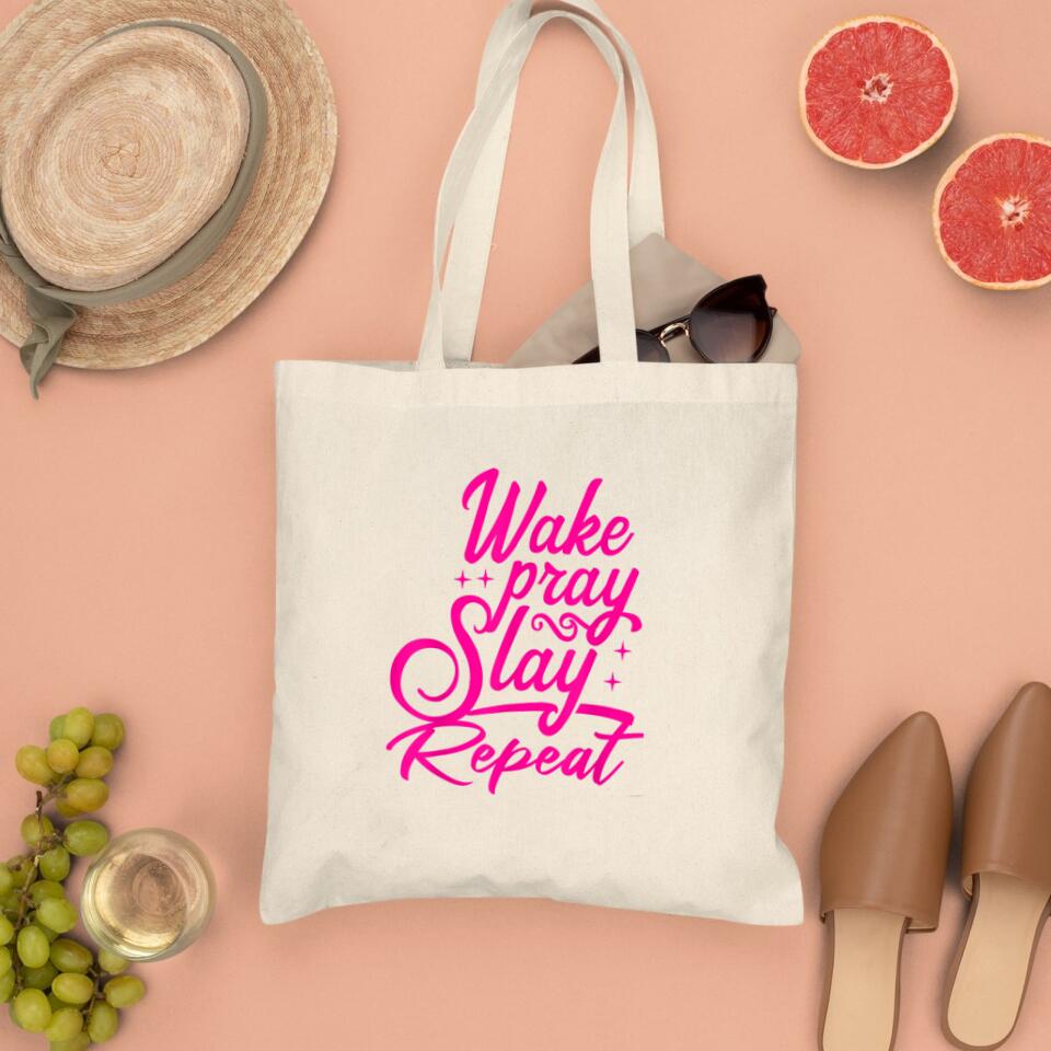 Wake Pray Slay Repeat Canvas Tote Bags - Christian Tote Bags - Printed Canvas Tote Bags - Cute Tote Bags - Gift For Christian - Ciaocustom
