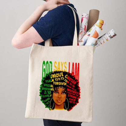 God Says I Am Canvas Tote Bags - Christian Tote Bags - Printed Canvas Tote Bags - Cute Tote Bags - Religious Tote Bags - Gift For Christian - Ciaocustom