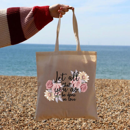 Let All That You Do Be Done In Love Canvas Tote Bags - Christian Tote Bags - Printed Canvas Tote Bags - Religious Tote Bags - Ciaocustom