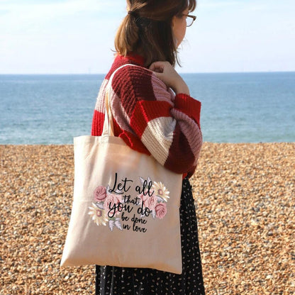Let All That You Do Be Done In Love Canvas Tote Bags - Christian Tote Bags - Printed Canvas Tote Bags - Religious Tote Bags - Ciaocustom