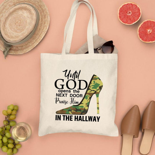 Until God Opens The Next Door Canvas Tote Bags - Christian Tote Bags - Printed Canvas Tote Bags - Religious Tote Bags - Gift For Christian - Ciaocustom