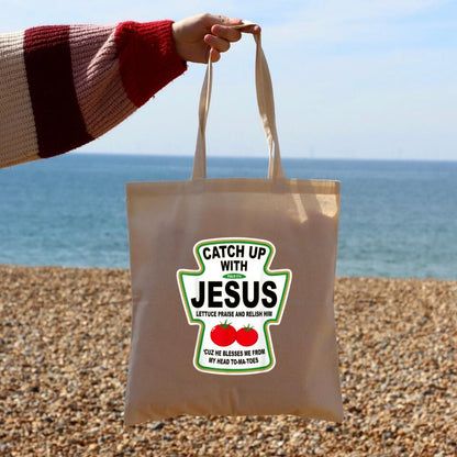 Catch up With Jesus Canvas Tote Bags - Christian Tote Bags - Printed Canvas Tote Bags - Religious Tote Bags - Gift For Christian - Ciaocustom