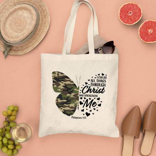 I Can Do All Things Through Christ Who Strengthens Me Canvas Tote Bags - Christian Tote Bags - Printed Canvas Tote Bags - Religious Tote Bags - Ciaocustom