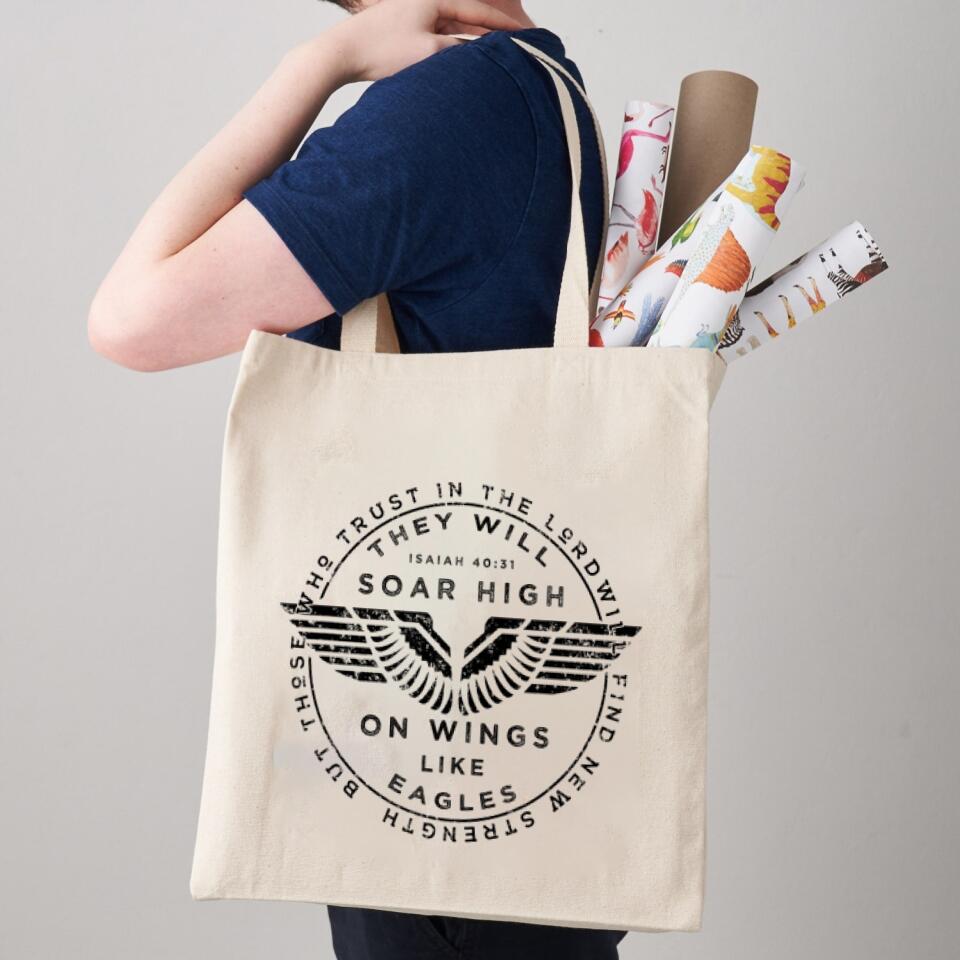 They Will Soar High On Wings Like Eagles Canvas Tote Bags - Christian Tote Bags - Printed Canvas Tote Bags - Religious Tote Bags - Ciaocustom