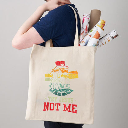 Try Jesus Not Me Canvas Tote Bags - Christian Tote Bags - Printed Canvas Tote Bags - Cute Tote Bags - Religious Tote Bags - Gift For Christian - Ciaocustom