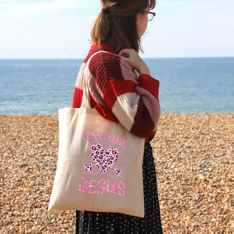 Love Like Jesus Canvas Tote Bags - Christian Tote Bags - Printed Canvas Tote Bags - Cute Tote Bags - Religious Tote Bags - Gift For Christian - Ciaocustom