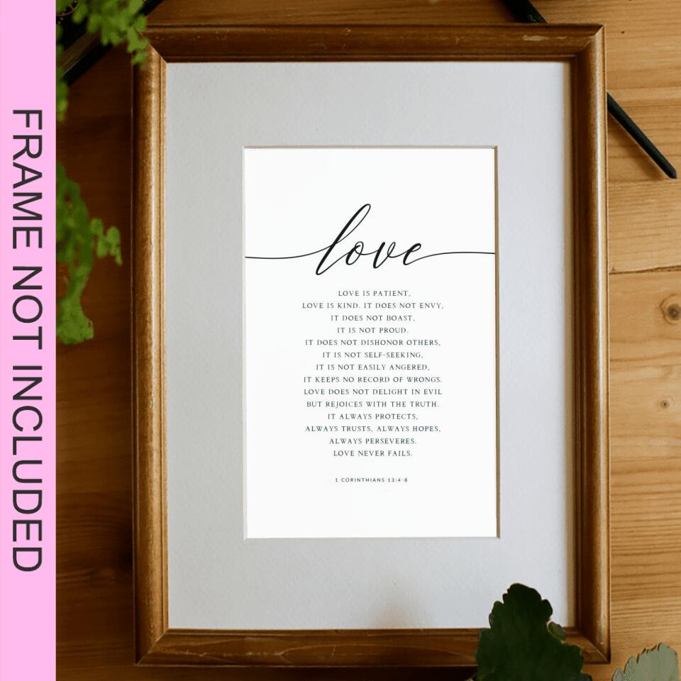 Love Is Patient - Corinthians 13:4-8 - Christian Wall Art Prints - Bible Verse Wall Art - Best Prints For Home - Ciaocustom